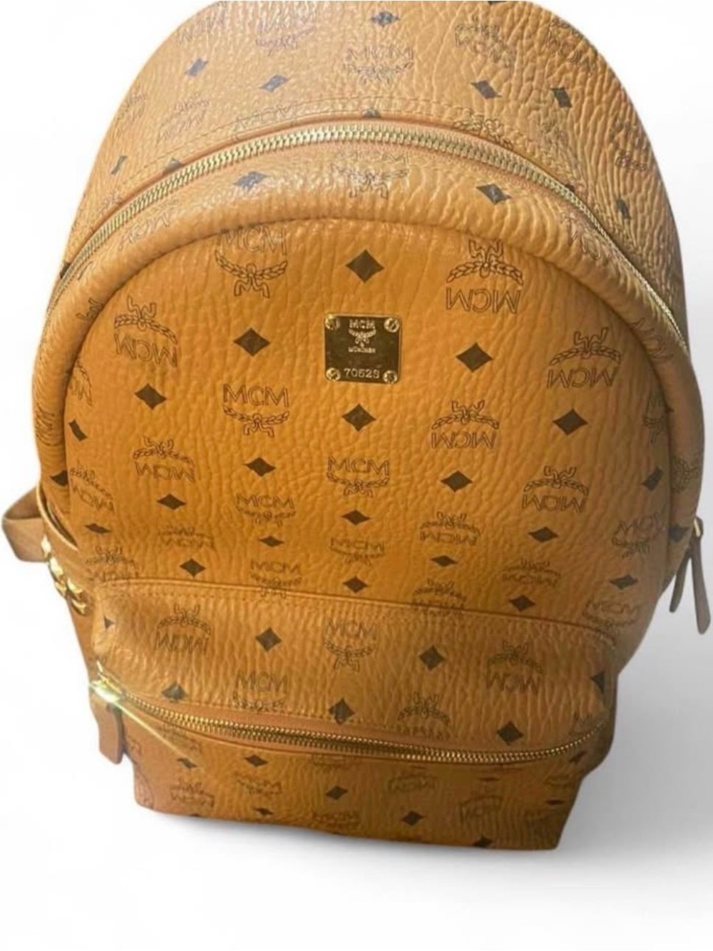 MCM Cognac Visetos Monogram Backpack with Gold Hardware